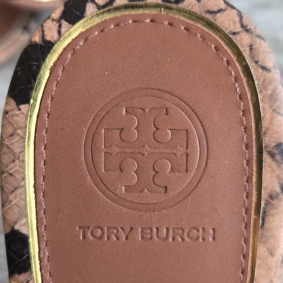 Tory Burch Brown/Gold Snake Skin Flip Flops, Womens 7.5, Great Condition - Picture 2 of 9